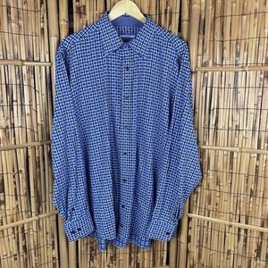 Johnston Murphy Tailored Fit Men's Long Sleeve Button Casual Shirt Blue Black XL